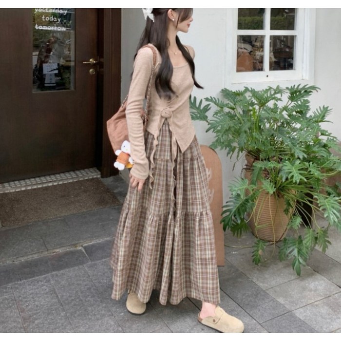 쇼룸 체크 캉캉롱스커트 A라인