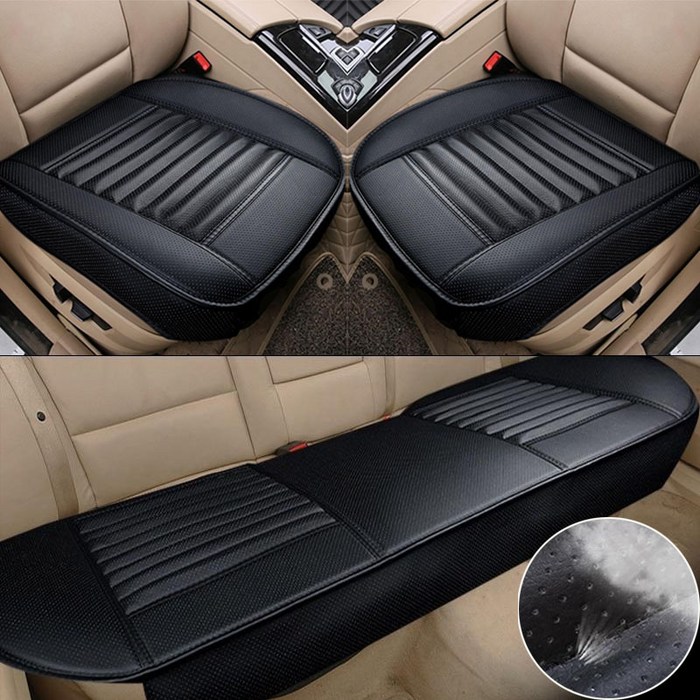 SEAMETAL 자동차 시트 커버 방석 3종 세트 전면 좌석 방석을 전부 포위하다 차량용 숯 풀커버 방석, 블랙, 1개