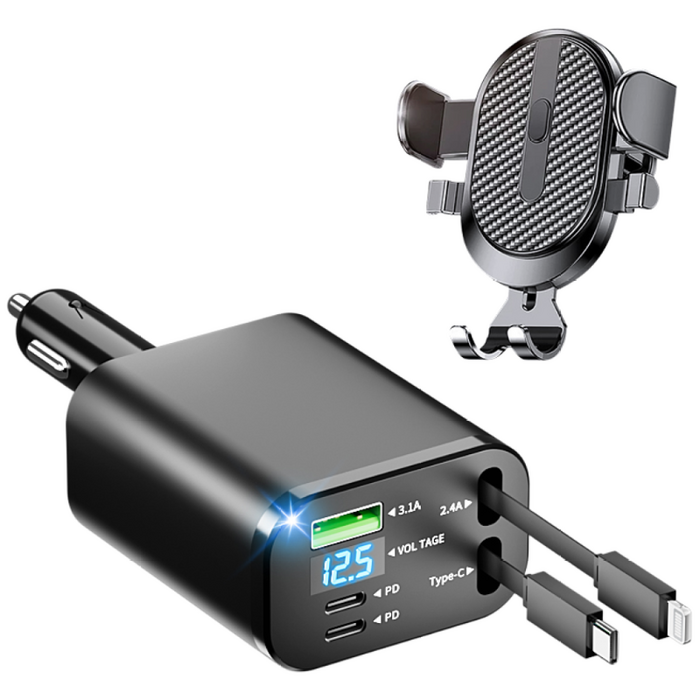 YIZHI 3포트 차량용 시거잭 고속 충전기  핸드폰 거치대 세트, 3포트 고속 충전기거치대