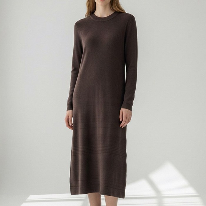 니트코어 여성 따뜻한 부드러운 고퀄리티 데일리 무드 플레어 A라인 프릴 라운드넥 긴팔 니트 롱원피스 임산부원피스 임부복 등하원룩