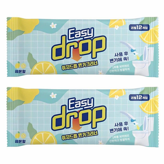 이지드롭 일회용 변기크리너 뉴 레몬향, 2개 이지드롭 일회용 변기크리너 뉴 레몬향, 2개