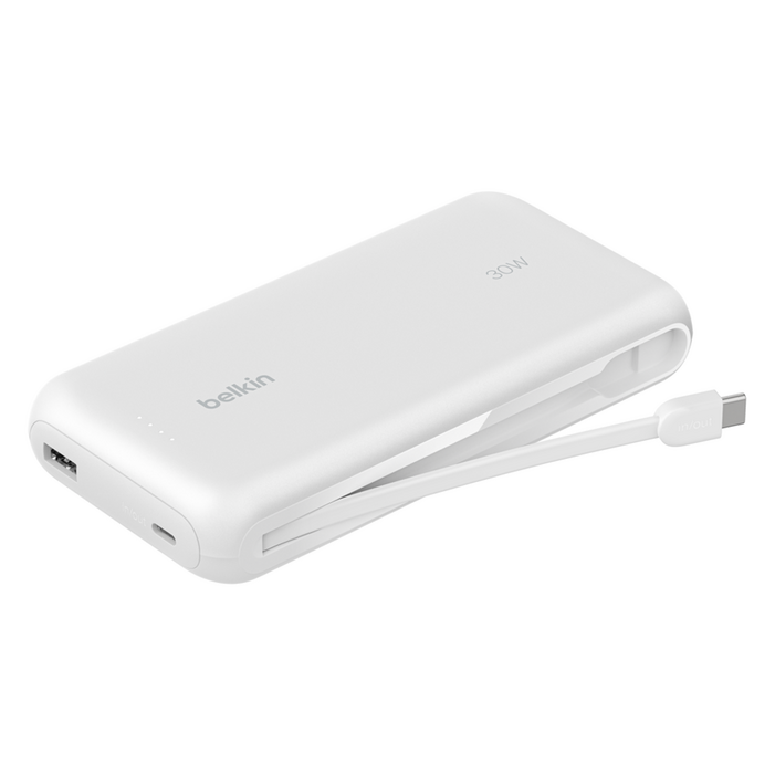벨킨 부스트차지 케이블 일체형 보조배터리 20K 20000mAh C타입, 화이트, BPB024fq