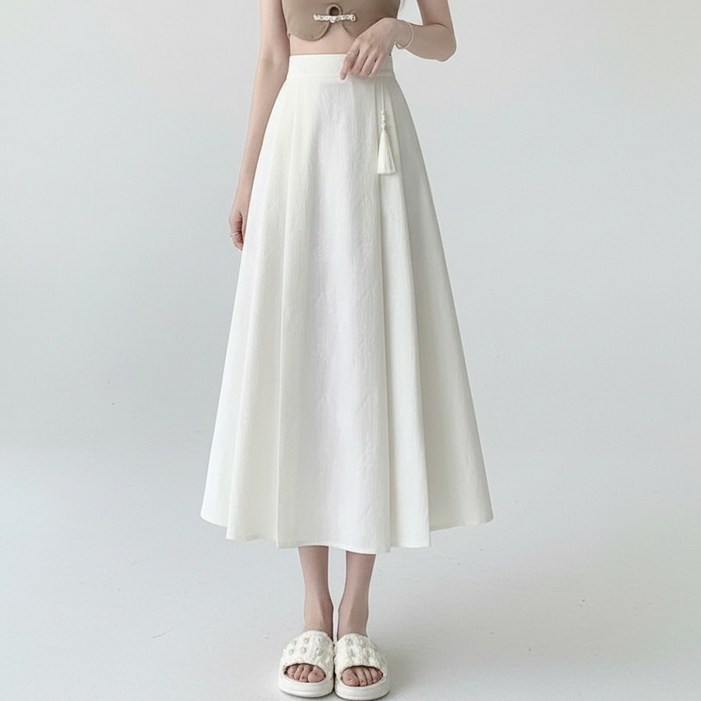 마켓피아 여성용 밴딩 포인트플리츠 롱 스커트