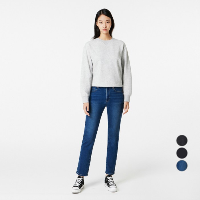 JAJU자주 여성용 HEAT 기모 브러시드 스트레이트핏 데님 팬츠