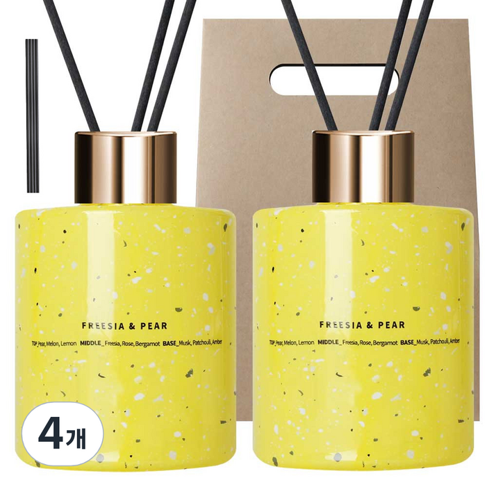 플렌느 마블 디퓨저 2p  스틱 랜덤발송 10p  쇼핑백 세트, 프리지아앤페어, 200ml, 4개