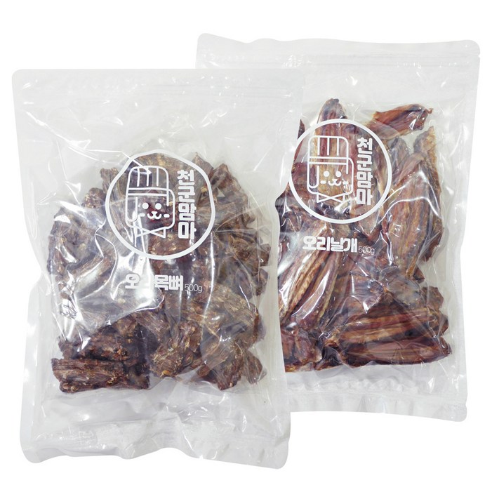 천군맘마 강아지 대용량 수제간식 오리목뼈 500g  오리날개 500g, 1세트, 오리목뼈, 오리날개