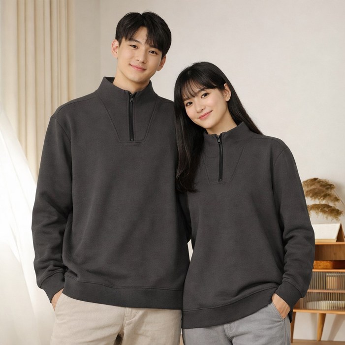 언헤브 남녀공용 하프집업 맨투맨