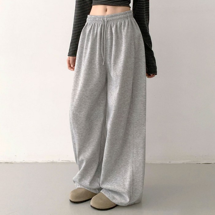 플랜데이 여성용 롱/숏 기장 버블 핀턱 아방 와이드 트레이닝팬츠