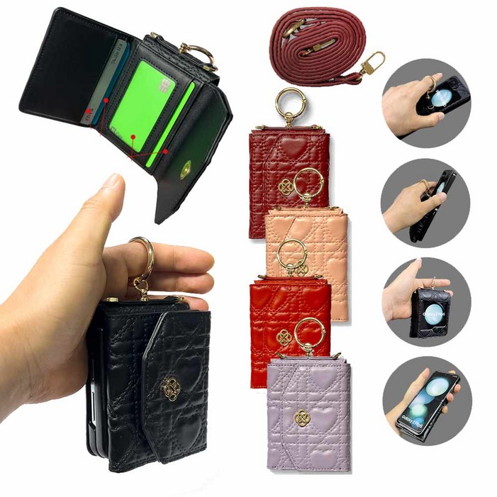 포니요기 갤럭시 Z플립 34567 기종선택형 하트 링 지갑형 롱스트랩 플립커버 휴대폰 케이스