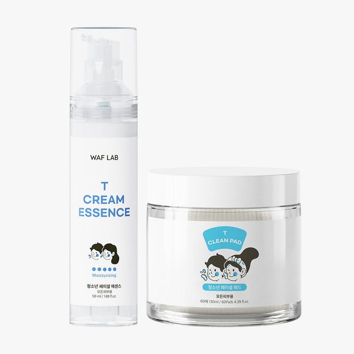 와프랩 티 청소년 클린 토너 패드크림 에센스 수부지 청소년 유수분 밸런스 케어 세트, 1개, 130ml