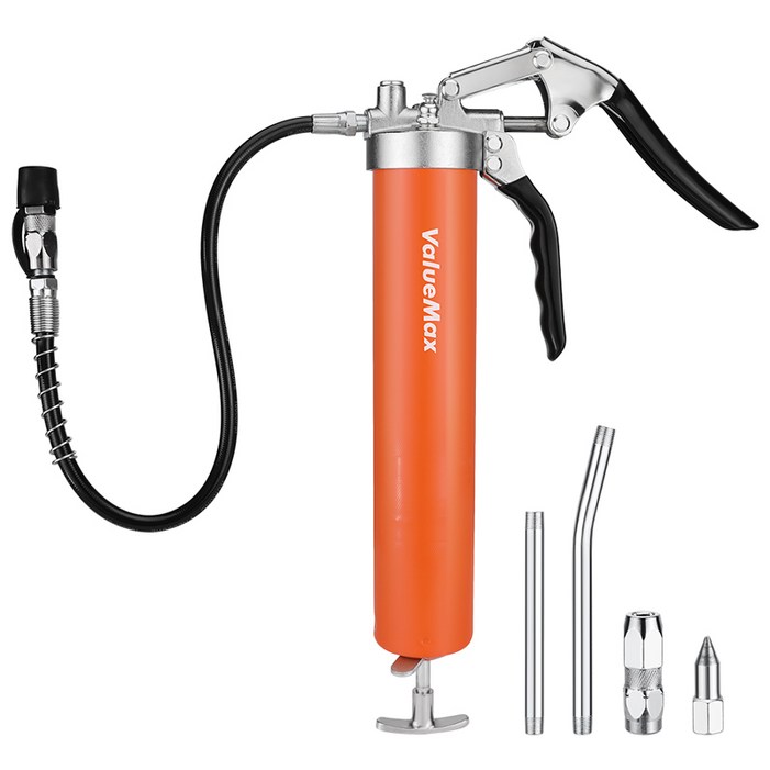 VALUEMAX 400CC 구리스건 주입기 2종 오일 노즐 2종 금속 파이프 포함 카트리지형 기계 펌프 주입기 윤활 그리스, 1세트