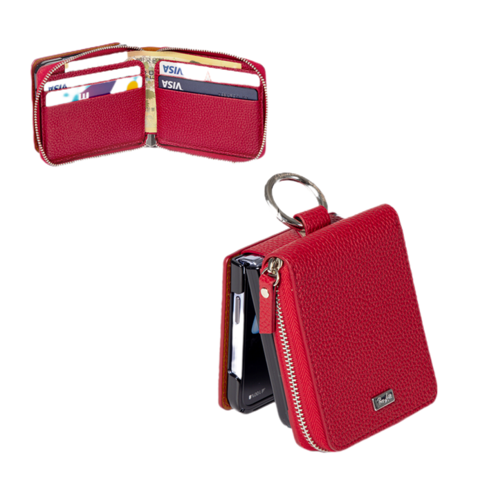 본아띠 돌체 천연소가죽 밀라노 토고 지갑형 지퍼 힌지보호 갤럭시 Z플립 핸드폰케이스