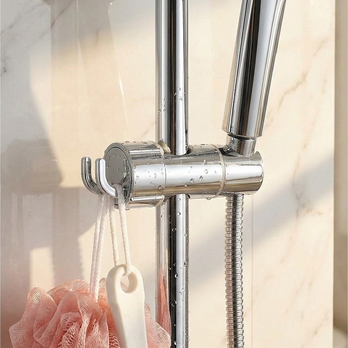 1평욕실 분해없는 쏙끼움 슬라이드바 샤워기 거치대 360도 회전 후크형