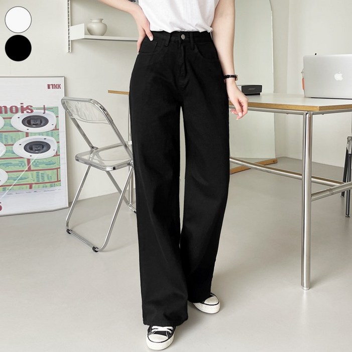 가비진 여성용 롱숏기장 선택 A라인 베이직 코튼 일자 와이드 팬츠 바지 키큰녀키작녀 면바지