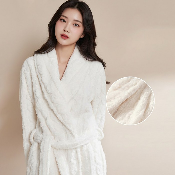 LareinaT 소프트 스킨십 샤워가운 순면 여성 샤워가운 극세사 가운, 화이트, 1개