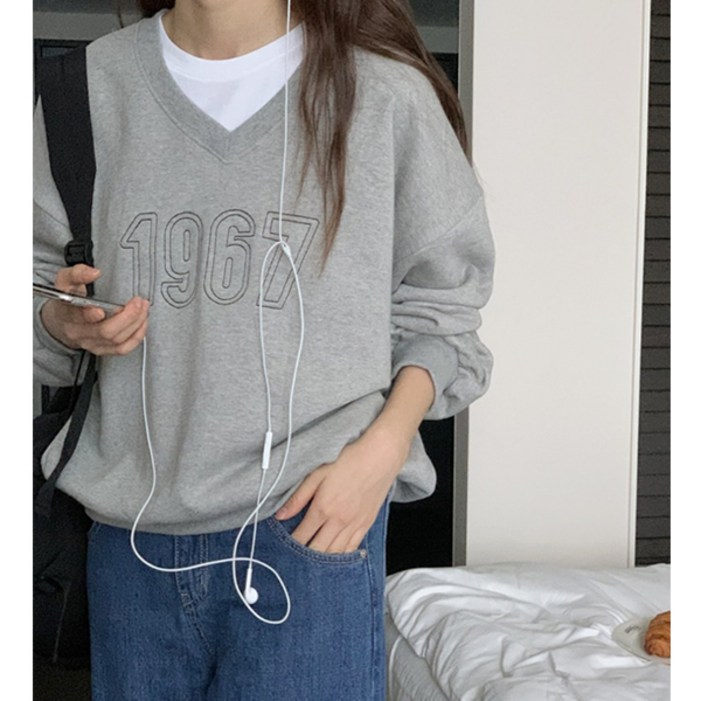 여성용 빅사이즈 오버핏 롱티 긴팔 데일리룩 박스티 루즈핏 신상 맨투맨 브이넥 쭈리맨투맨