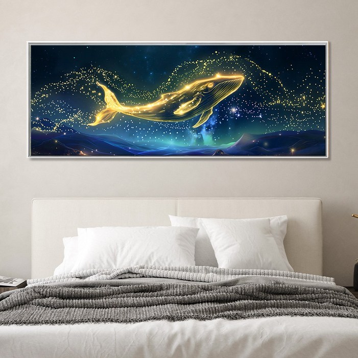 인메이블 돈들어오는 황금 고래 그림 거실 침실 인테리어 개업 집들이 이사 선물 대형 캔버스 풍수 돌고래 액자, 캔버스액자