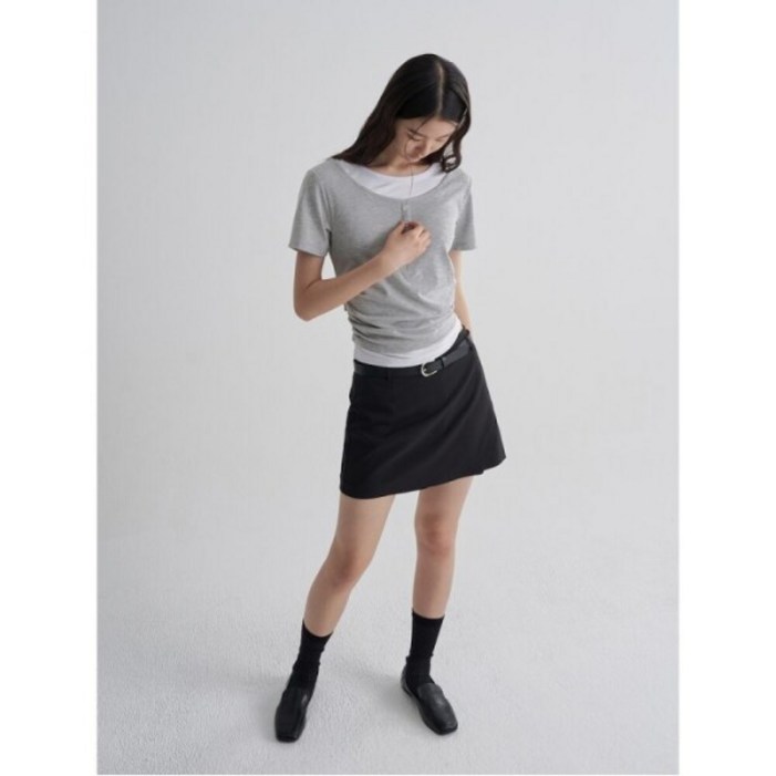 에잇세컨즈 솔리드 레이어드 반소매 티셔츠 그레이 325742LY63