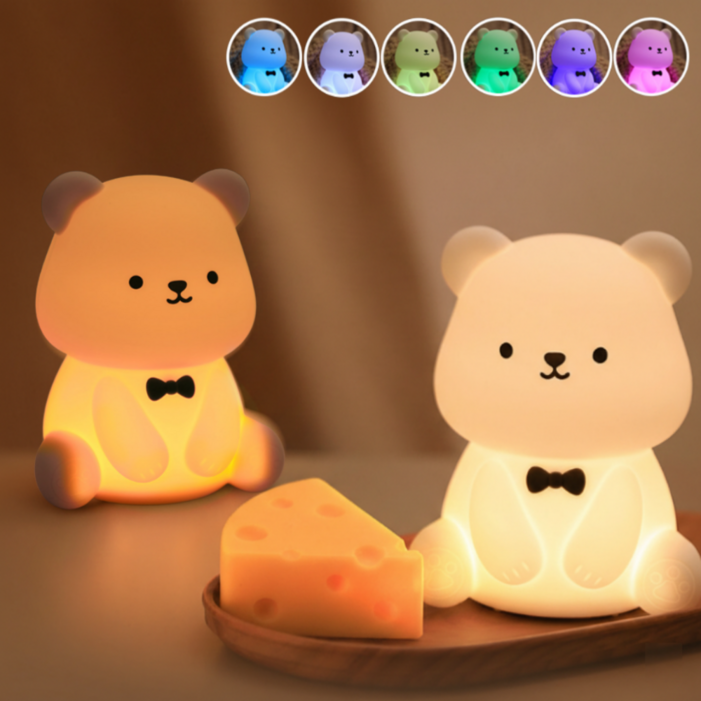 노을홈 실리콘 7불빛 테디베어 곰돌이 곰인형  말랑 무선 무드등 수유등 수면등 출산선물 분리수면