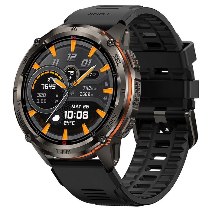KOSPET TANK T3 Ultra 2 GPS 스마트 워치 남성용 나침반 고도계 기압계 60일 배터리 5ATM IP69K 방수 AMOLED BT 통화, Black, 3.632cm, GPS  블루투스