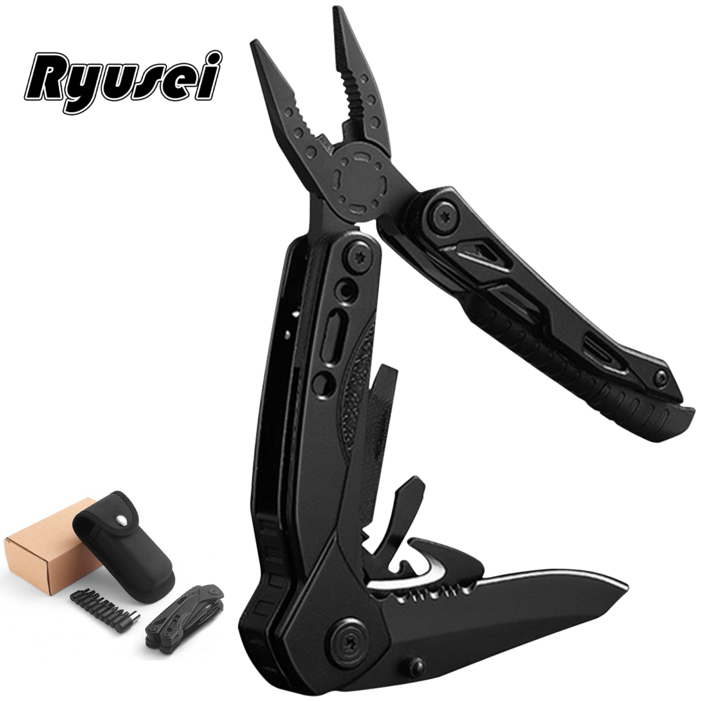 Ryusei 휴대용 다용도칼 접이식 멀티툴 13 in 1 캠핑 공구세트 아웃도어 서바이벌 맥가이버칼 R018, 블랙