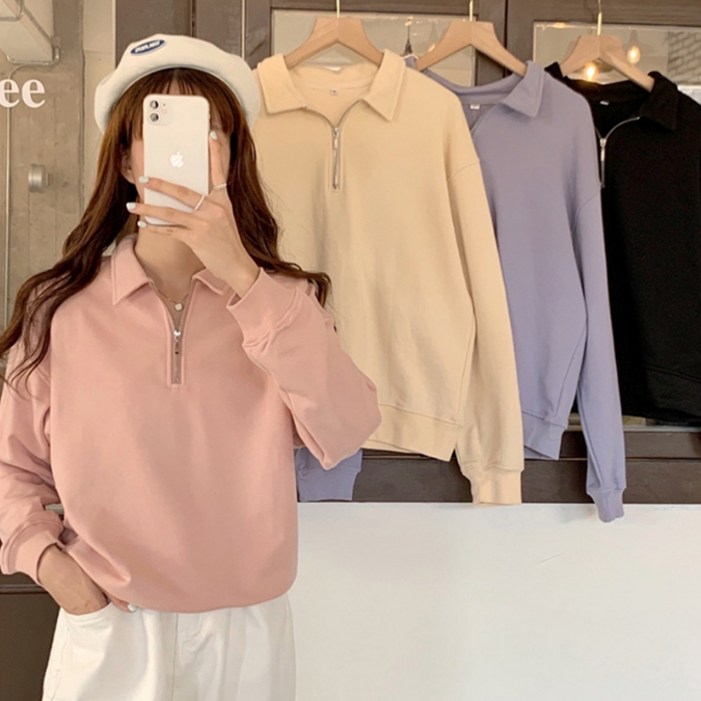 [Bahn,4컬러] 보아미 반집업 카라 맨투맨