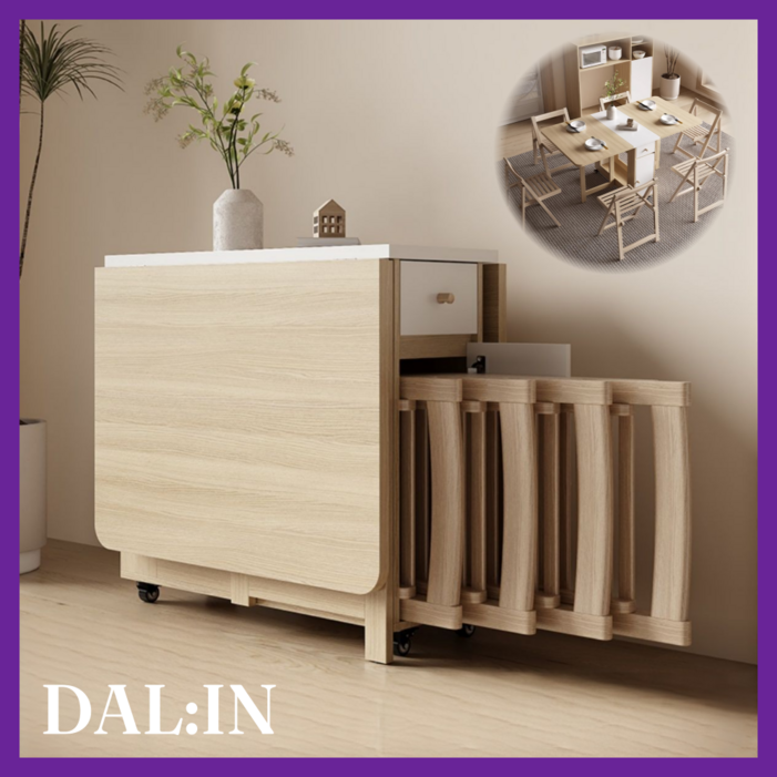 DALIN 공간활용 접이식 식탁 2인용 4인용 테이블 폴딩 간이 밥상 확장형 거실 책상, 4인용, 9번 우드 의자X
