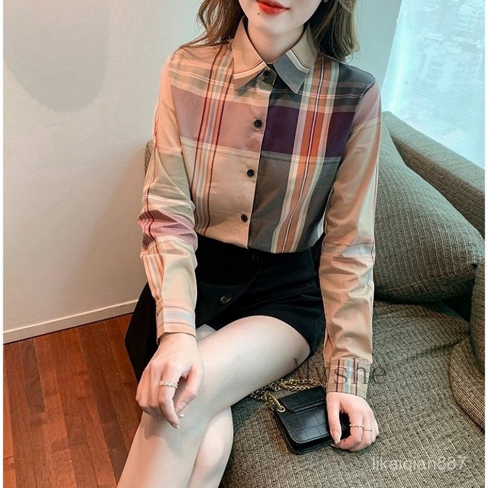 루즈핏 체크 셔츠 여성 봄여름 얇은우스 CC5920 루즈핏 체크 셔츠 여성 봄여름 얇은우스 CC5920