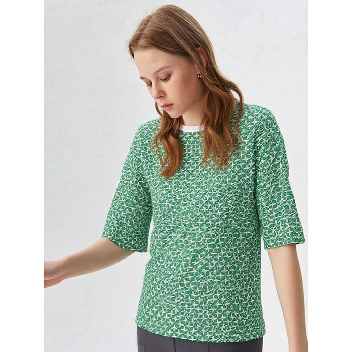 올리비아하슬러 그린 폴리 라운드 프린트 티셔츠 OHBMTS401