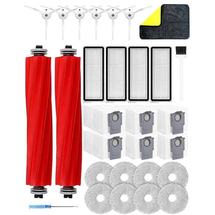 Yivy로보락 Q Revo ProQ Revo Max VQ Revo Plus 로봇 브러쉬 필터 물걸레 먼지 봉투 호환용 소모품 세트, 로보락29set, 1개