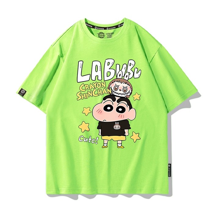 라부부 짱구는 못말려 콜라보 반팔티 반팔 티셔츠 반소매 여름 순면 남녀공용 커플 빅사이즈