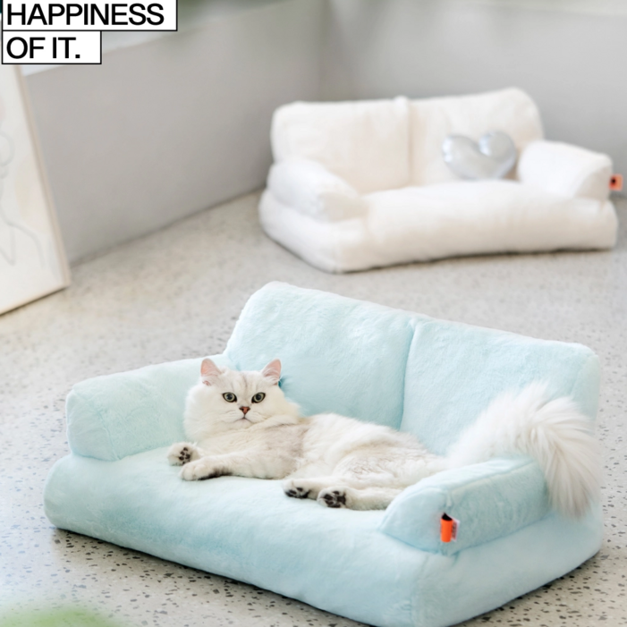 MEWOOFUN 미우펀 마카롱 컬러 강아지 고양이 부드럽고 편안한 펫하우스 실내 소파, 블루, 1개