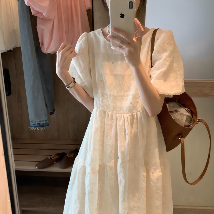 우아글로벌 아일렛 펀칭레이스 원피스 퍼프소매 베이비돌 화이트롱 우아글로벌 아일렛 펀칭레이스 원피스 퍼프소매 베이비돌 화이트롱