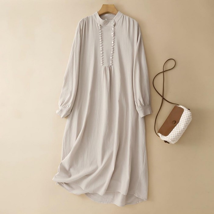 ZAJA 여성 봄가을 단색 원피스 라운드넥 루즈핏