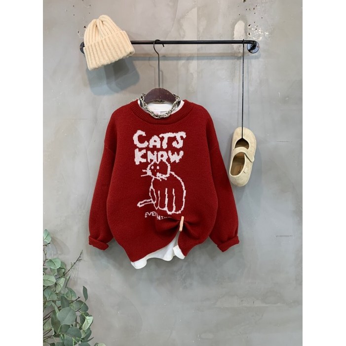 씨샵인더룸  노우 고양이 레터링 프린팅 긴팔 니트 4color