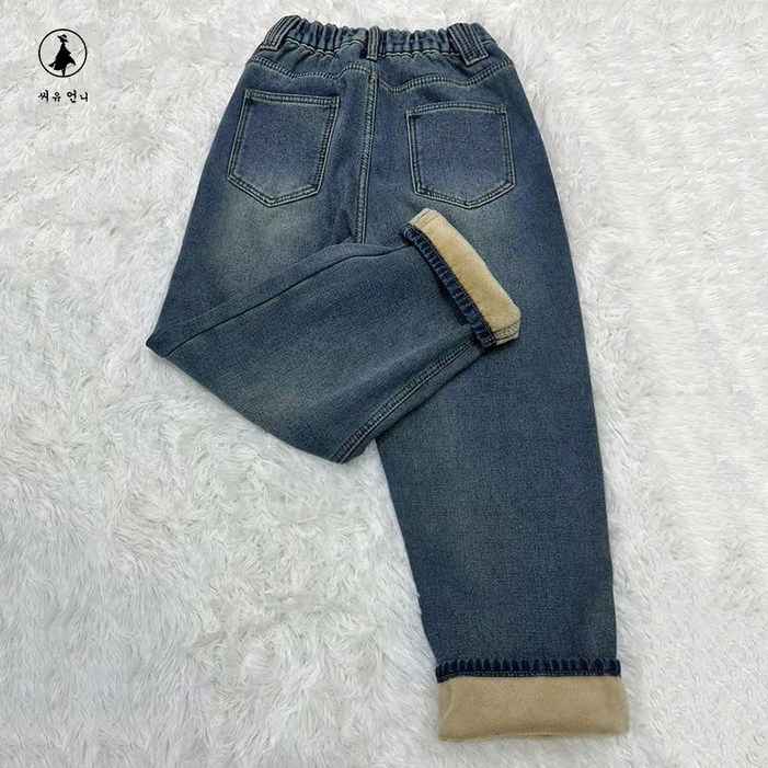 여성 겨울 기모 밴딩 배기 청바지 캐주얼 도톰 와이드 데님 긴 팬츠