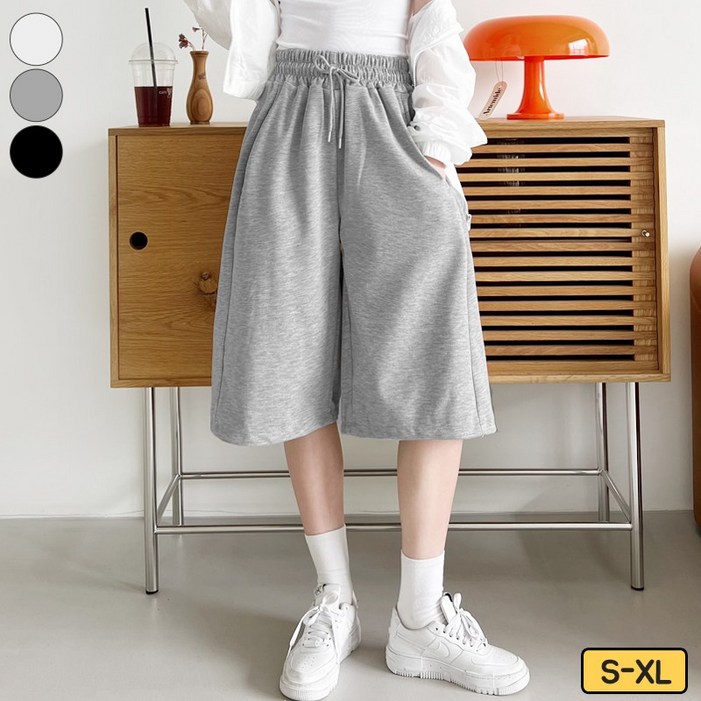 여리진 여성용 숏롱기장 밴딩 5부 버뮤다 팬츠 바지 절개 밑단 스트링 트레이닝 반바지 빅사이즈까지