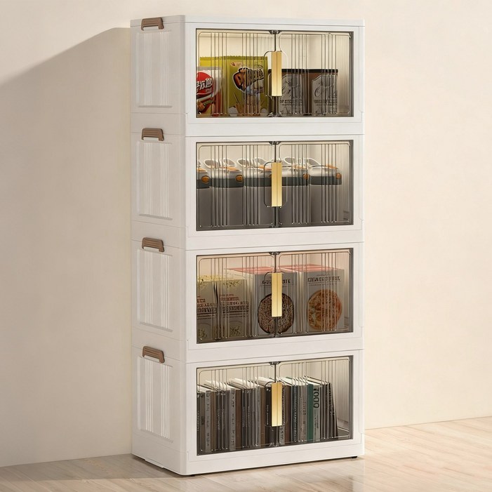 이동식 접이식 다용도 양문 수납장 대용량 정리함 거실 부엌 침실 리빙박스 폴딩박스, 4개, 브라운