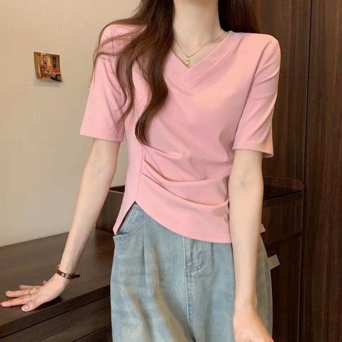 NEW 여름 여성 브이넥 반팔티 슬림핏 이너티셔츠 소프트 프리미엄 상의