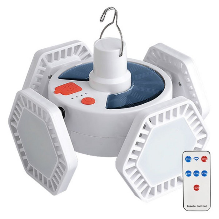 태양광 5방향 육각형 걸이등 캠핑등 태양등 실내등 날개4+리모컨 야외조명 리모컨 USB 태양광충전