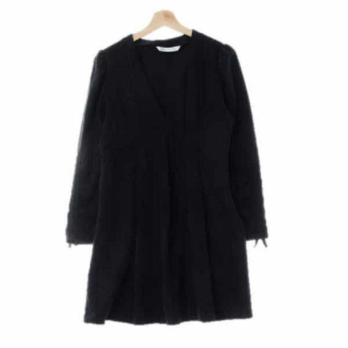 자라 4235 블랙 퍼프딥브이넥핀턱원피스 [M]