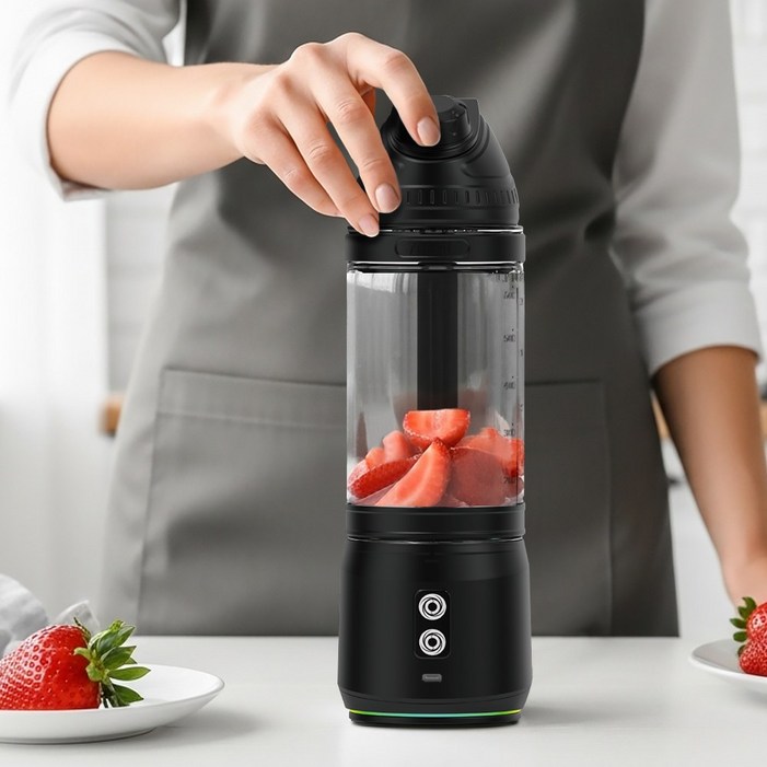 타이퍼 6중 톱니형 칼날 휴대용 무선 블렌더  믹서기, 블랙