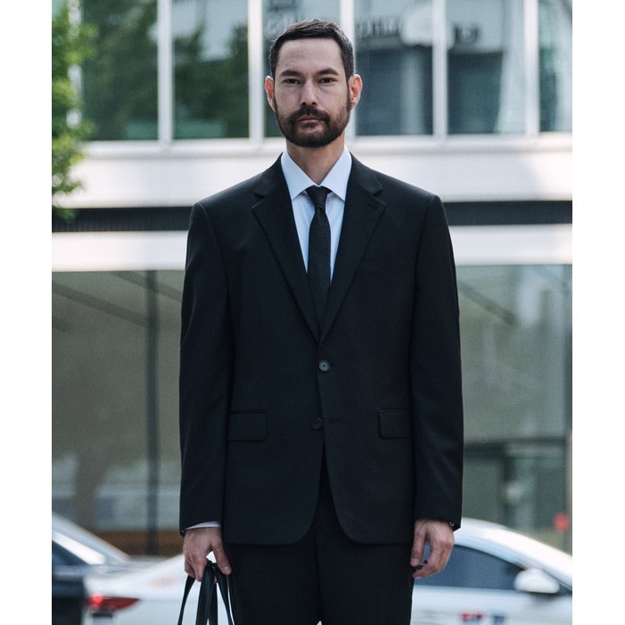 에스티코 남성 울혼방 사방스판 수트세트 클래식핏 블랙