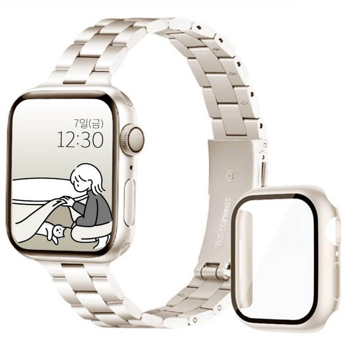 아이비온 애플워치 슬림 메탈 스트랩 40 44  풀커버 케이스 세트