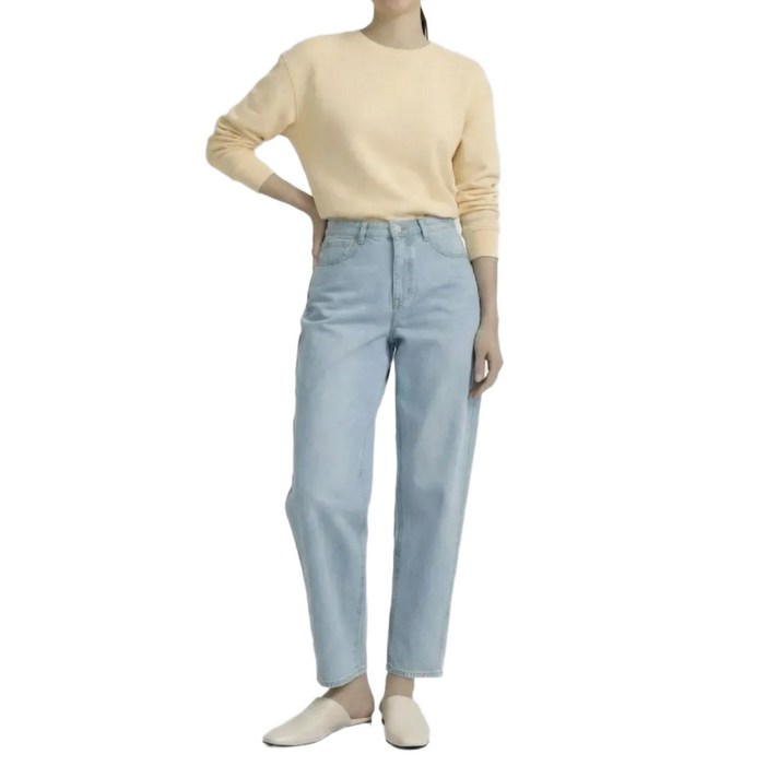 로야셀 26년 봄신상 여성 배기핏 9부 스판 히든밴딩 청바지 빅사이즈S3XL