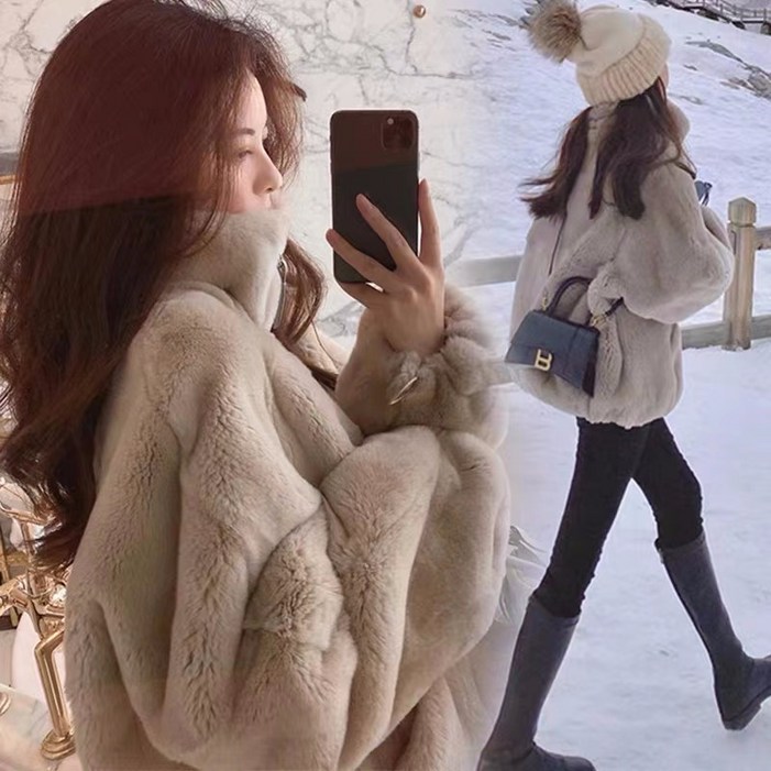 후드 램스울 뽀글이 코트 여 추동 루즈핏 기모 도톰한 하이넥 집업 맨투맨