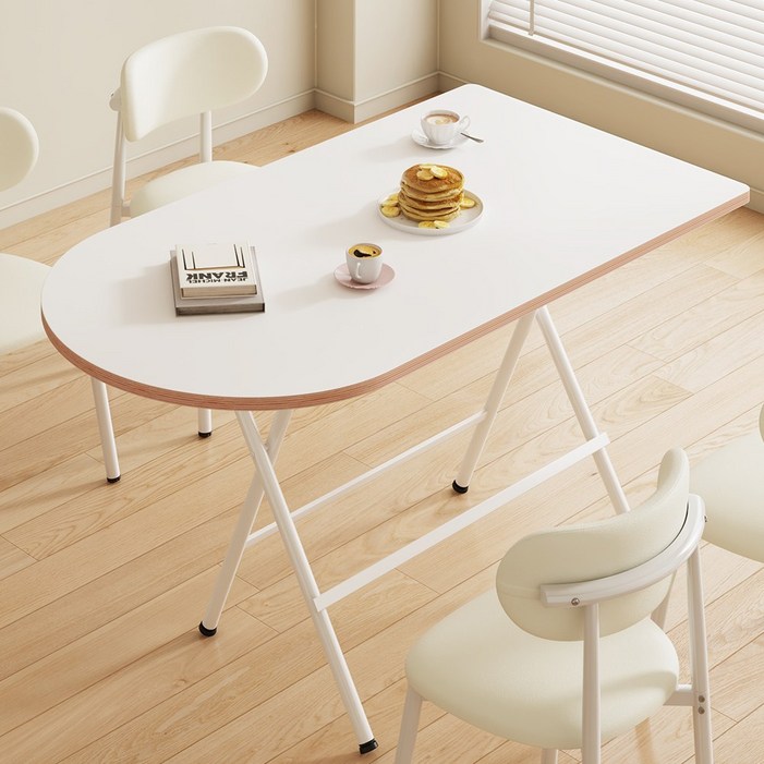 라온프리 다용도 접이식 식탁테이블, 4인용, 화이트 반원