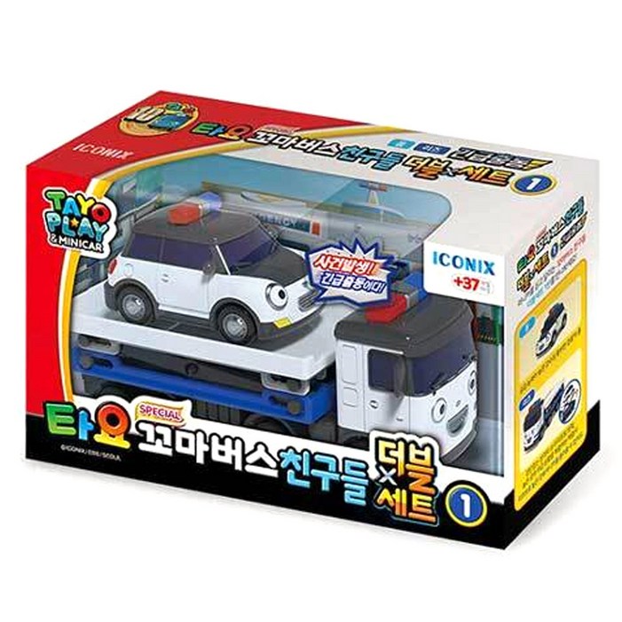 아이코닉스 자동차장난감 타요 스페셜 꼬마버스 친구들 더블세트1 긴급출동 090994 경찰차 장난감, 1개, 상세페이지 참조