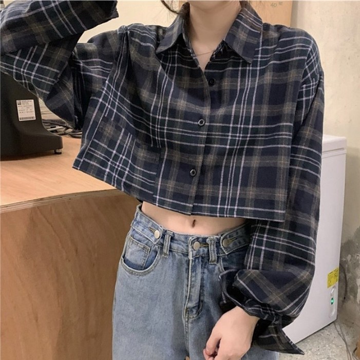 여성 봄 여름 가을 타탄 체크 세미 크롭 코튼 베이지 셔츠 남방 여성 봄 여름 가을 타탄 체크 세미 크롭 코튼 베이지 셔츠 남방