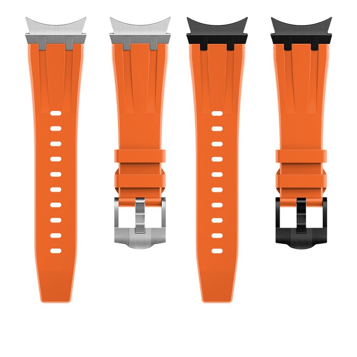 엔인원 갤럭시워치 호환 실리콘 스트랩 원터치 메탈 커넥터 스포츠 밴드 시계줄, 실버오렌지